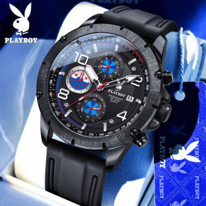 PLAYBOY New Elegant Luxury Multifunction Men Watch Best Selling Fashion Trend High Quality Silicone Strap Quartz Wrist Watch Men
