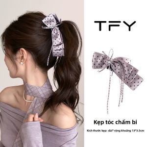 TFY | Kẹp Đuôi Ngựa Cao Có Nơ Chấm Bi Cho Phụ Nữ