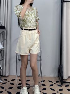 High Waist Commuter Casual Workwear Shorts Slimming Suit Style Five-Quarter Pants Straight Leg High Waist Baobaoen Brand