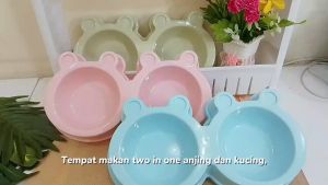 Tempat Makan Minum Hewan Anjing Kucing Kelinci Stainless Bentuk Kodok 2 Sekat