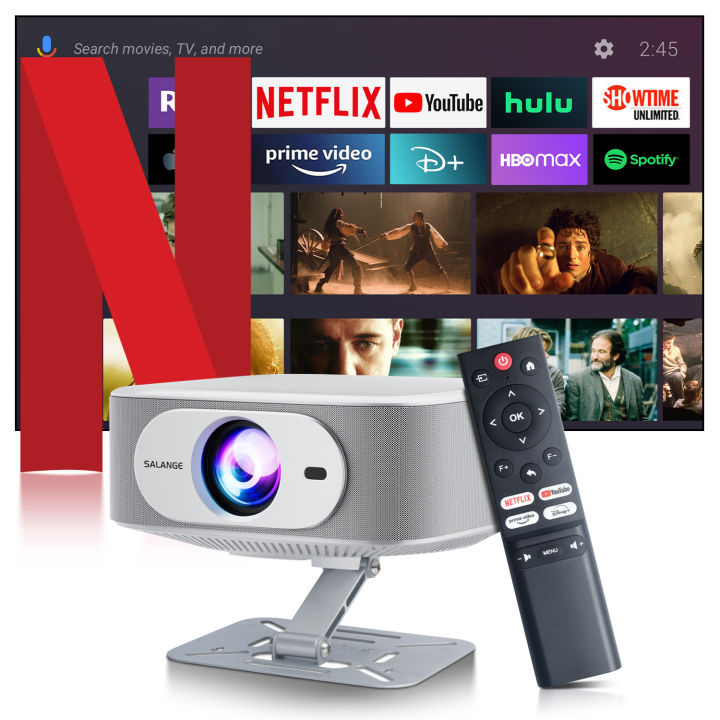 Salange Beamer[Compatibel met Netflix] Mini Projector 4K Home Cinema Suppels, mobiele telefoon Projector Smart Projector voor thuisbioscoop/Outdoor, Portable Projektor met 5G WiFi en BT5.3