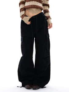 S3T5 Vintage Washed Multi-Pocket Work Pants Wide Leg Loose Casual Trousers for Men And Women American Style Retro Trendy