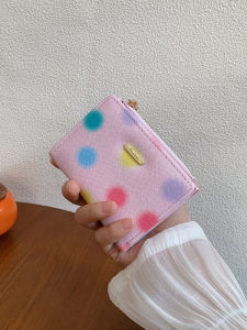 กระเป๋าสตางค์สั้นสไตล์เกาหลีน่ารัก กระเป๋าใส่เหรียญ กระเป๋าใส่ธนบัตร กระเป๋าใส่บัตรหลายช่อง กระเป๋าถือแบบหนัง PU สำหรับผู้หญิง