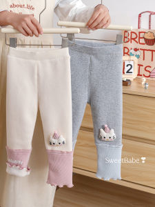Winter New Fluffy Warm Pants Cartoon Cat Embroidery Lace