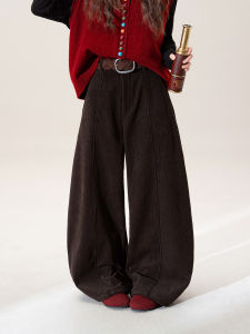 SHANGWEILUO | Vintage Brown Corduroy Flared Trousers for Women