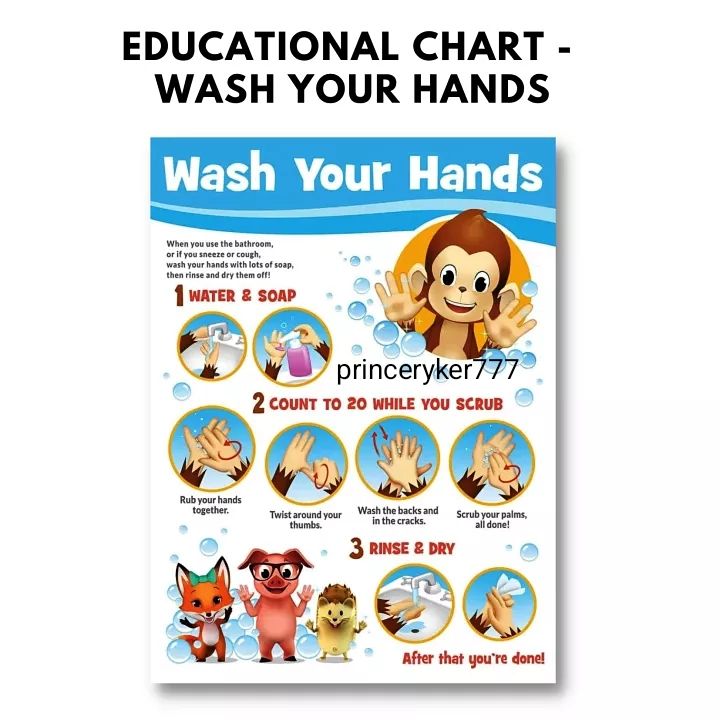 Laminated A4 Size Chart Wash Your Hands, Stay Healthy, Hygiene Chart