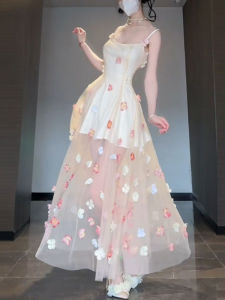 Beach Vacation Style Floral Print Halter Dress Beautiful Unique Skirt Summer Cotton Blend No Sleeve High Waist Slim Fit Dress