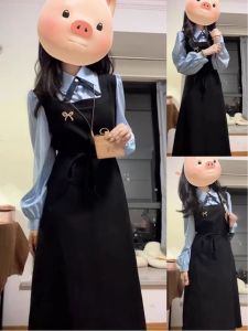 ชุดเดรสยาวแขนยาวสไตล์เกาหลีสำหรับผู้หญิงฤดูใบไม้ผลิและฤดูใบไม้ร่วง ชุดเดรสยาวสไตล์วิทยาลัย ชุดแฟชั่นที่สวมใส่ได้หลากหลาย