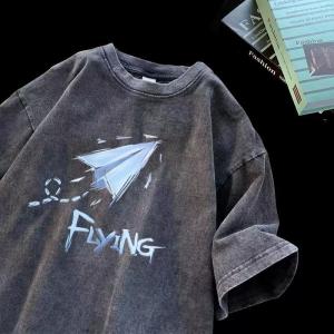 Retro American Washed Mens Short Sleeve T-Shirt Trendy Brand Half Sleeve Body Shirt Summer Loose Pure Cotton Vintage Top