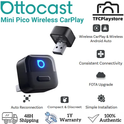 Ottocast Mini Pico Wireless CarPlay/Android Auto Adapter Plug & Play WiFi 6 Bluetooth 5.4 Fast Auto-Reconnect AI Assistant Support Connects for iPhone & Android