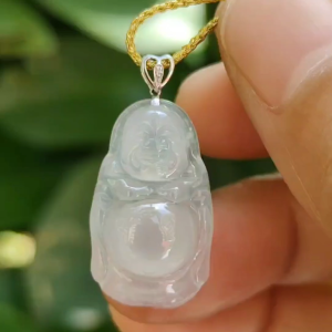 Laughing Buddha Jadeite Pendant – Five Elements Harmony 18K Gold Certified Type A (Sku: 18kp110)