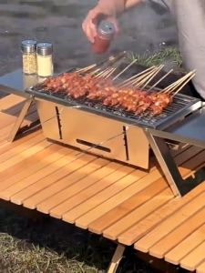 NEW Outdoor Portable Barbecue Griller Stainless BBQ Grill Stove Hollow Card Type Backpacking Pits Foldable Large BBQ Grill For Home Camping Barbeque