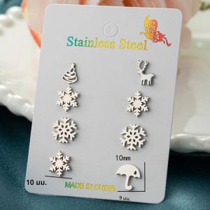 ต่างหูเม็ดกลมเกล็ดหิมะน่ารักแฟชั่น4คู่/ล็อตเครื่องประดับคริสต์มาสผู้หญิงร่มขนาดเล็กต้นคริสต์มาสตุ้มหูกวางของขวัญสำหรับเด็กผู้หญิง