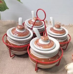 พวง กระปุก เครื่องปรุง โถเซรามิค โถ มีฝาปิด เซรามิก ลายเถาวัลย์ แถม ช้อน เฉพาะโถ