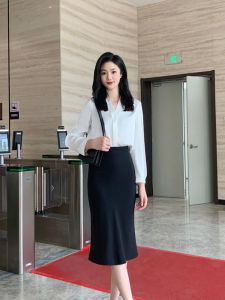 เสื้อเชิ้ตคอวีสีขาวสไตล์ฝรั่งเศสสำหรับผู้หญิง เสื้อเชิ้ตผู้หญิงฤดูใบไม้ร่วง/ฤดูหนาว ทรงหลวม แขนยาว ปกติ สีสันสดใส เสื้อเชิ้ตผู้หญิงสำหรับใส่ไปทำงาน