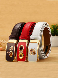 Thắt Lưng Da Thật Tự Động Cho Nữ Thắt Lưng Thời Trang Màu Đỏ Đồ Trang Trí Đa Năng Thắt Lưng Nữ Thắt Lưng Mỏng Cho Quần Jeans
