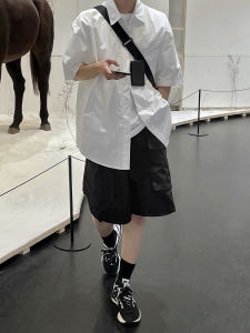 White Short Sleeve Mens Shirt Summer New Korean Style Loose Casual Shirt with Pocket Youth Fashion Premium Feeling Top