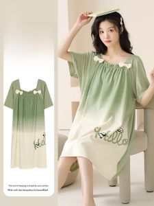 MiiOW | Váy ngủ cotton nguyên chất Catman dành cho nữ mùa hè 2025 Váy ngủ tay ngắn dễ thương mặc ở nhà và ngoài trời Váy ngắn cổ vuông