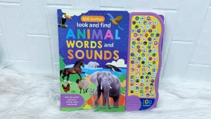 Look and Find Animal Words and Sounds Board Book with 100 Button