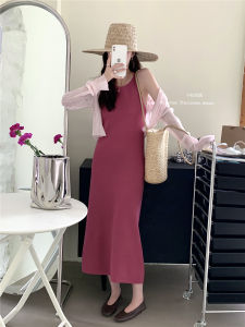 ชุดเดรสยาวทรงเอแขนกุดถักคอวีสไตล์ฝรั่งเศส ทรงเข้ารูป ทรงเข้ารูป สำหรับผู้หญิง ฤดูใบไม้ผลิ ฤดูใบไม้ร่วง ฤดูใบไม้ร่วง