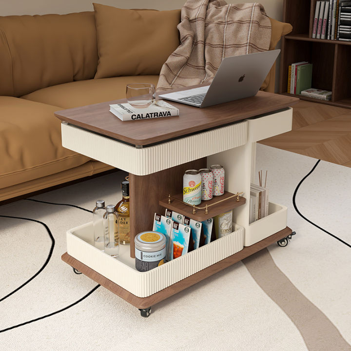 Elevating Rock Surface Coffee Table Multi-Functional Sofa Side Table Small Household Living Room Mobile Cart Trendy Table