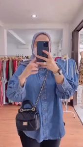 KEMEJA DENIM WANITA KOREA STYLE OVERSIZE 2841