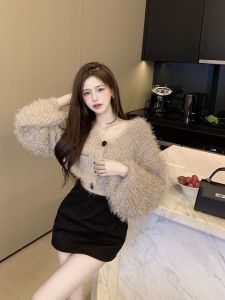 Sweet Stuffed Tassel Sweater Cardigan Jacket Autumn Short Idle Style Knitwear Slim V-neck Top for Women