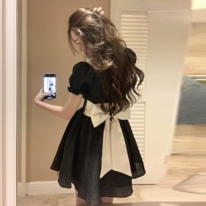 High-Waist Slimming Butterfly Knot Dress For Plus Size Women Summer A-Line Skirt With Tassel Work Clothing Pullover