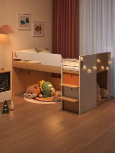 Childrens Bed Semi-High Bed Small Apartment Multi-Functional Space-Saving Childrens Room Boys and Girls Combined Bed Storage with Wardrobe