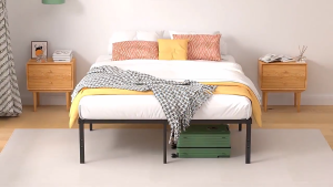 Homelife Steel-Framed Iron Bed Single Double Bed Household Queen Size Bed with Storage Stable and Durable