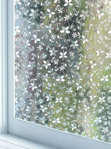 Transparent Frosted Glass Stickers Privacy Protection for Bathroom Toilet Window Decorative PVC Film Plant Floral Pattern