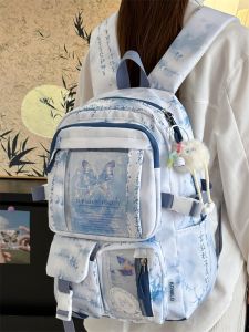 New Chinese Style Transparent Large Capacity Backpack for Junior High School Students Double Shoulder College Academy Backpack