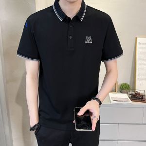 ROMON | Romon Ice Silk Short Sleeve Polo Shirt Mens Summer Fashion Brand Loose Fit Breathable Youthful Style Button Detail T-Shirt
