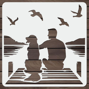 1PC 11.8inch Man and Dog Silhouette Stencil for Wall Art Painting Reusable Template for Scrapbooking Fabric Wood Furniture D