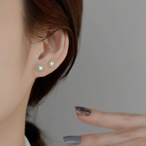 ต่างหูเงินแท้ 925 ดอกไม้สีฟ้า เครื่องประดับแฟชั่นสำหรับผู้หญิง เครื่องประดับหูสุดหรูหรา สไตล์เกาหลี ต่างหูกระดูกหู