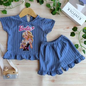 Setelan Pendek Anak Perempuan Terbaru 1-7 tahun bahan Knit Hornet /One Set Barbie Viral