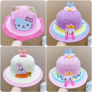 Breathable Cartoon Rabbit Fisherman Hat Outdoor Sun Protection Cap for Girls Summer Lightweight Straw Hat Kids Parent-Child Style