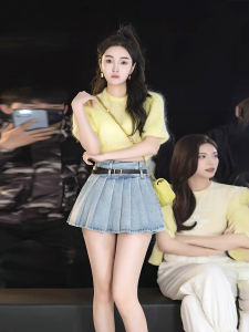 เสื้อสเวตเตอร์ถักแขนสั้นบางสไตล์ฝรั่งเศสสำหรับผู้หญิงในช่วงฤดูร้อนปี 2023 เส้นใยโพลีเอสเตอร์ผสมคอตตอนเนื้อสัมผัสที่นุ่มสบาย