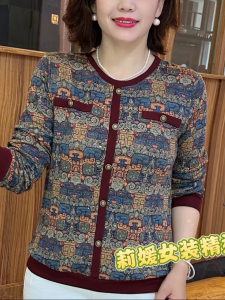 Fashionable Long Sleeve Slimming Print Casual round Neck Top Womens Loose Fit Autumn New Style Design Sense Splicing Shirt