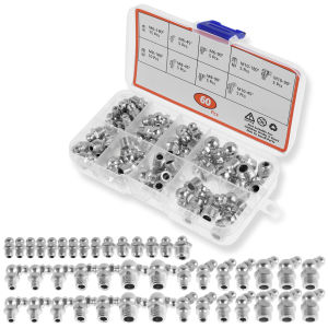 60/120Pcs Metric Grease Fitting Assortment Straight 45°/90°Angle Galvanized Metal Grease Nipple With Storage Box