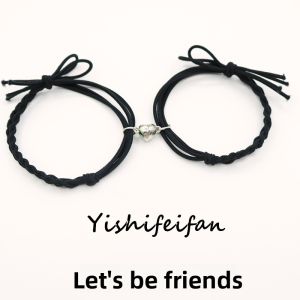 Love Heart Magnetic Bestie Bracelet Woven Hair Ties for Boyfriend Simple Fresh Korean Style Womens Fashion Hair Bands