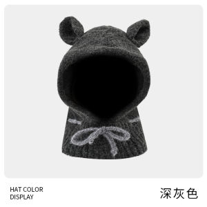 South Korea Cute Ears Balaclava Womens Winter Heattech Earflaps Woolen Hat Cold-Proof Knitting Scarf
