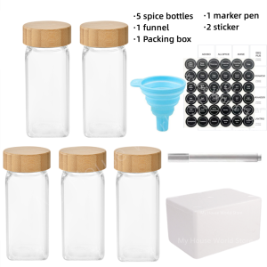 Glass Spice Jars with Bamboo Lid Spice Seasoning Containers Spice Pot Salt Pepper Shakers Spice Organizer Kitchen Spice Jar Set