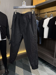 Textured Woven Nylon Fabric Windproof Waterproof Autumn Mens Solid Color Elastic Waist Cuffed Sweatpants Casual Pants