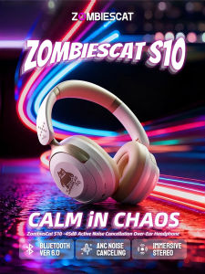 ZOMBIESCAT S10 Air Cushion Headsets Bluetooth 6.0 ANC Noise Cancelling Wireless/Wired Dual Mode with Mic for Gaming Over-Ear Headphones