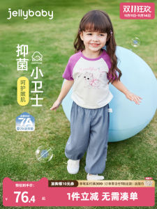 Antibacterial 7A Girls Summer Thin Short Sleeve Shirt Pants Set Two-Piece Suit Cotton Polyester Baby Kids Clothing Jellybaby