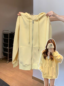 SUHUIQIAN | Laid-back Style Womens Spring Yellow Hooded Zippered Jacket