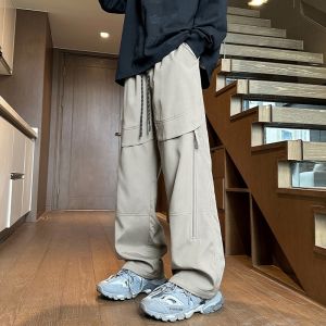 Mens Casual Cargo Pants Spring Autumn Loose Fit American Style Functional Wind Mountain Climbing Trousers Cuffed Leisure Pants