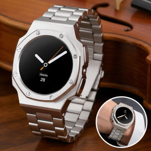 Luxury Modification Kit For Samsung Watch 8 40mm 44mm Rubber Band+Metal Case For Watch 8 Classic 46mm Refit Kit Band Accessories