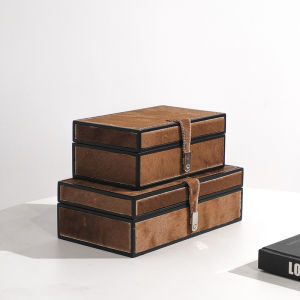 Minimalist Modern Geometric Wood Decorative Box with Genuine Leather Storage for Desktop Accessories Clothes Hats Comb Vanity